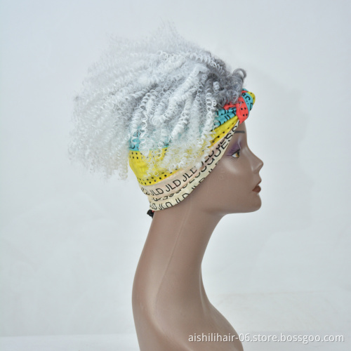 wholesale headband wigs afro kinky curly ombre gray to withe color wig headband synthetic hair wigs for black women